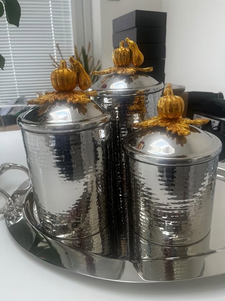 Pumpkin Harvest Canister Collection, Luxury 3-Piece Storage Set with Serving Tray