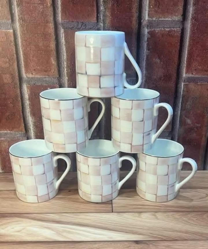 MacKenzie-Childs Pink Check Mug Set (Set of 6)